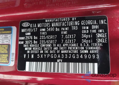 2018 Kia Sorento 2.4L Lx z USA, uszkodzony, nr VIN 5XYPGDA33JG349093